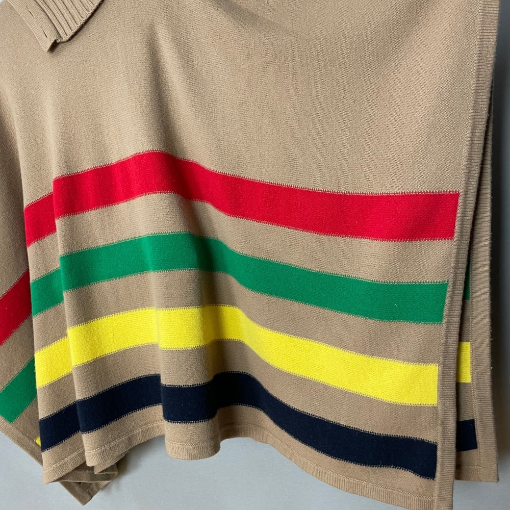 Lauren Ralph Lauren Poncho Women Small Medium Tan Multi Stripe Button Wool Blend - Picture 13 of 16